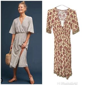 NWT Natalie Martin Cyprus Print V Neck Short Sleeve Coco Wrap Dress Pink Size XS